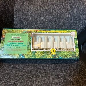 Vintage Christmas ~ String of 10 Candle Lights ~ Clear bulbs white candles